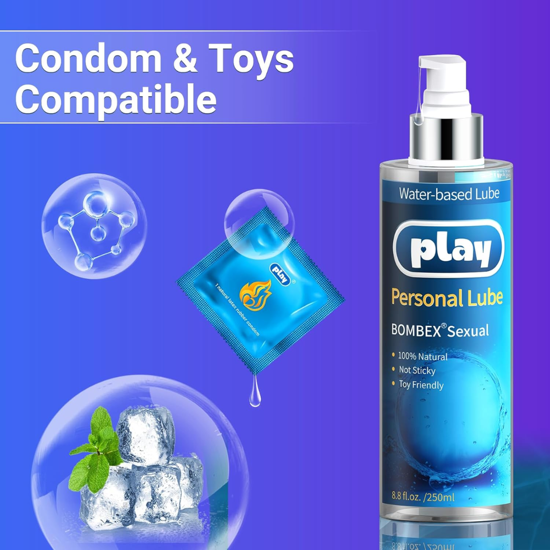 💦 BOMBEX Play Personal Lube – Water-Based Lubricant 8.8 fl oz (250 ml), Long-Lasting & Natural