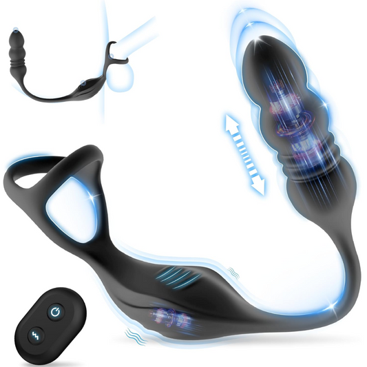 Prostate Thrusting Vibrator & Cock Ring – Remote Control Anal Plug with 9 Vibration Modes for Me