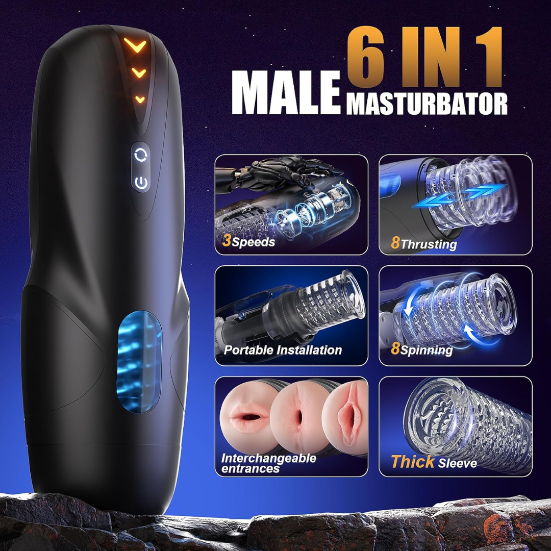 GRRL TOYZ Masturbador Masculino Automático – Bomba de Pene con 8 Modos de Empuje y 8 de Rotación, Vagina de Bolsillo con Manga 3D Realista e Indicador LED