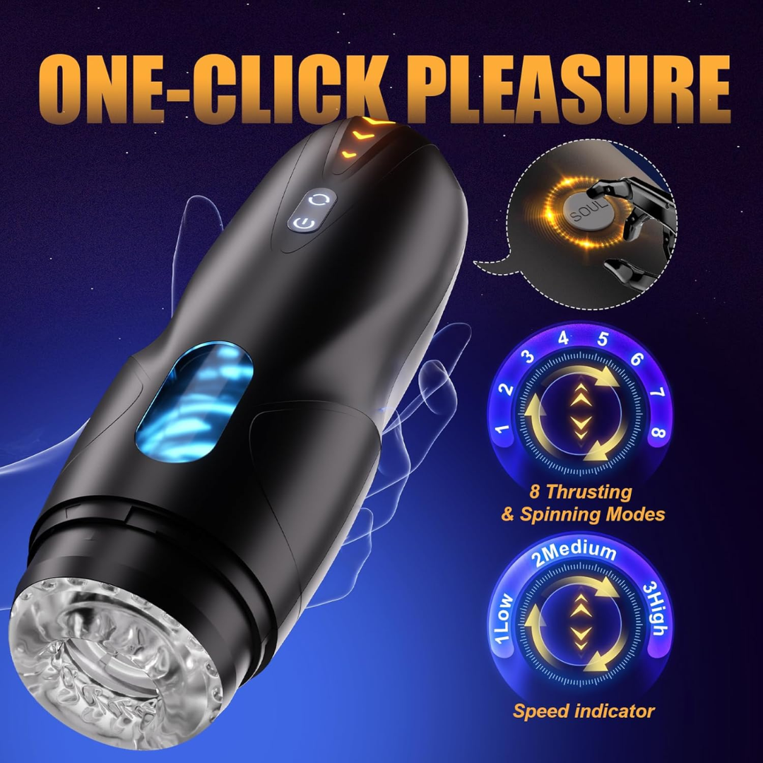 GRRL TOYZ Masturbador Masculino Automático – Bomba de Pene con 8 Modos de Empuje y 8 de Rotación, Vagina de Bolsillo con Manga 3D Realista e Indicador LED