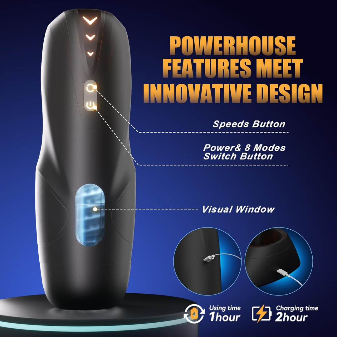 GRRL TOYZ Masturbador Masculino Automático – Bomba de Pene con 8 Modos de Empuje y 8 de Rotación, Vagina de Bolsillo con Manga 3D Realista e Indicador LED