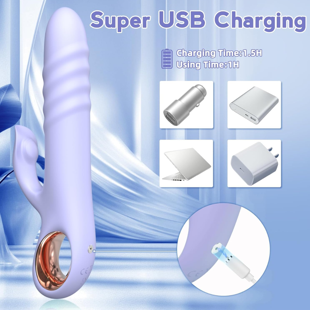 Bkevsd Thrusting Rabbit Vibrator – 10 Vibration & 10 Thrusting Modes, G-Spot & Clitoral Stimulator