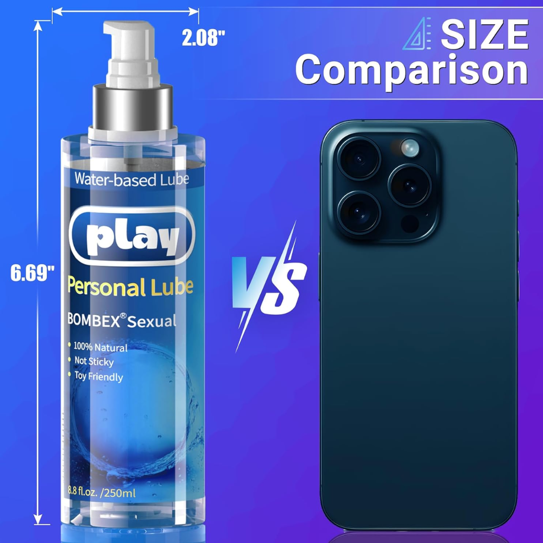 💦 BOMBEX Play Personal Lube – Water-Based Lubricant 8.8 fl oz (250 ml), Long-Lasting & Natural