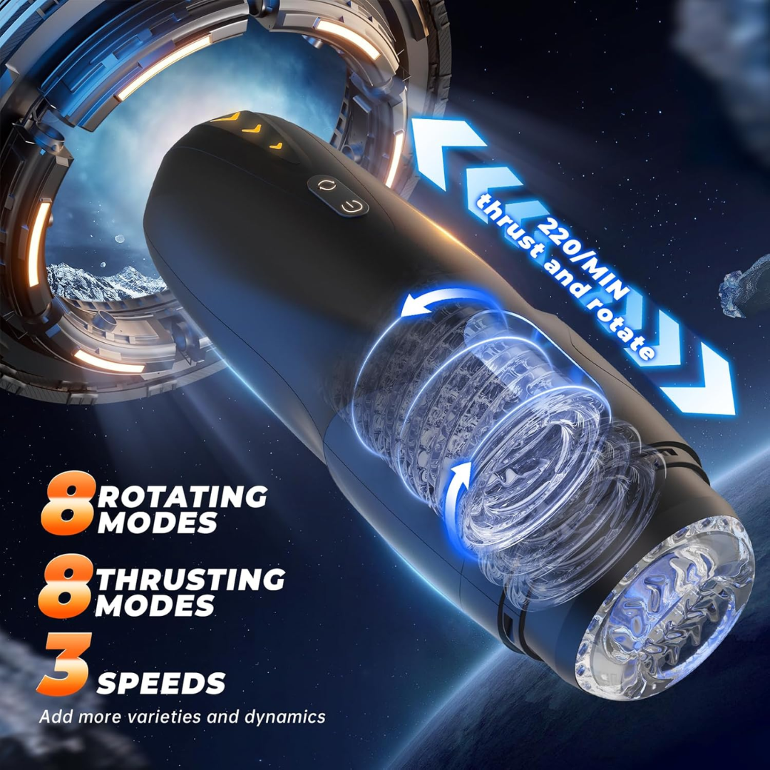 GRRL TOYZ Masturbador Masculino Automático – Bomba de Pene con 8 Modos de Empuje y 8 de Rotación, Vagina de Bolsillo con Manga 3D Realista e Indicador LED