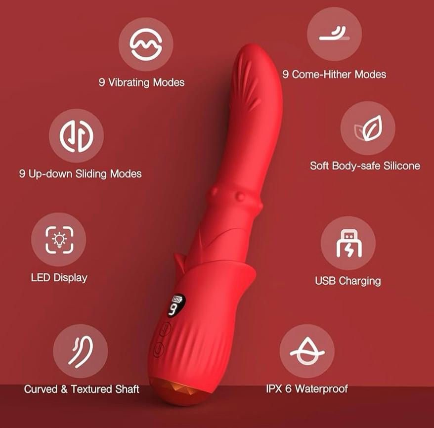 9-Mode Thrusting & Vibrating G-Spot Vibrator – Curved Textured Shaft, USB Rechargeable & Waterproof